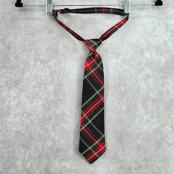 Flynn O'Hara Uniform Red Green Blue Plaid Tartan Adjustable Clip Youth Tie 14 - Picture 1 of 8